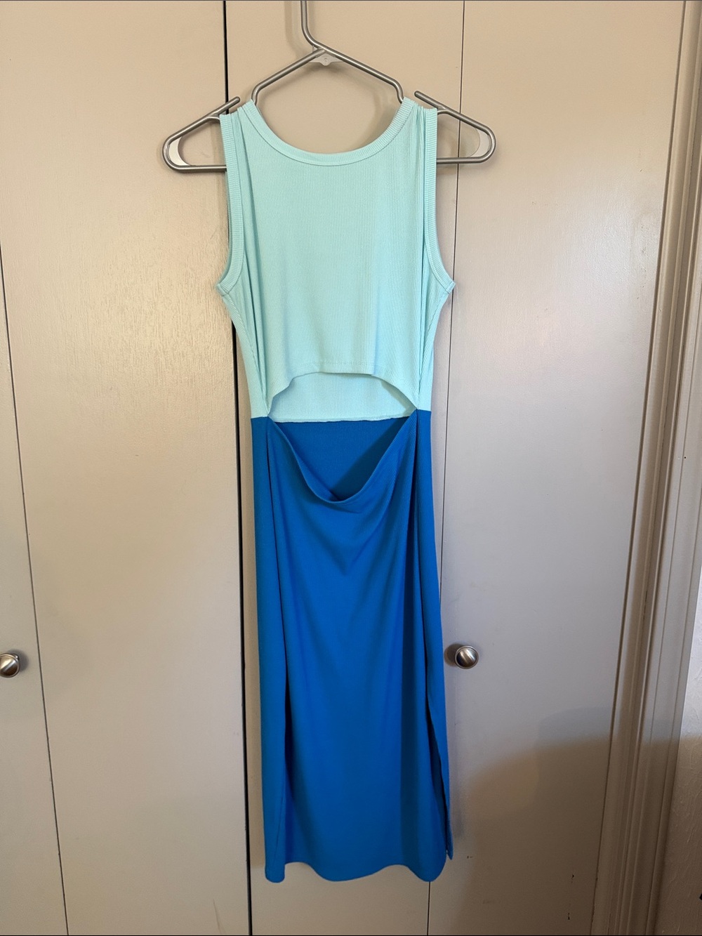 Sleeveless Two-Tone Maxi Dress in Mint and Blue